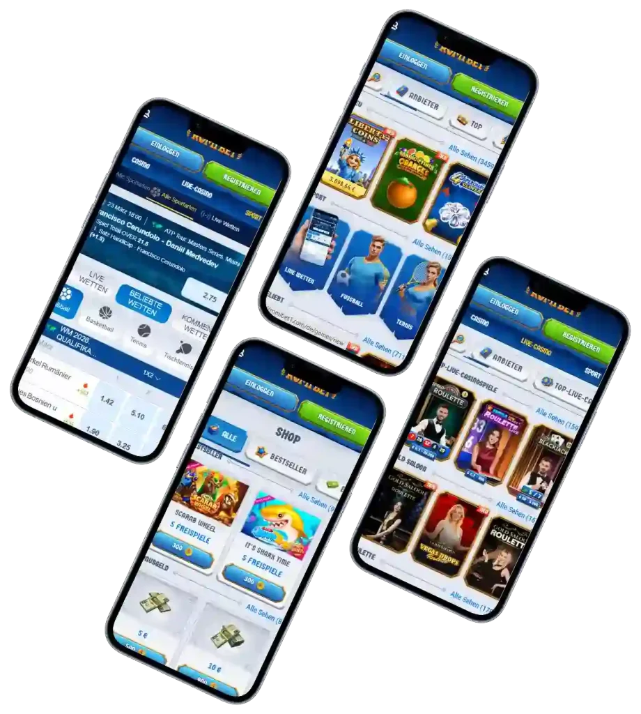 Romibet Casino mobile Version auf Smartphones mit Casino und Sportwetten Oberfläche