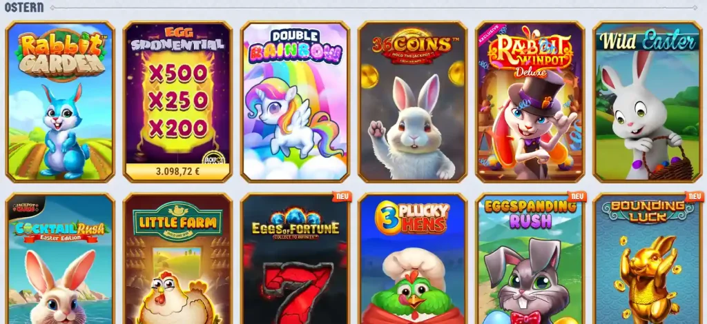 Romibet Casino Oster Slot Spiele mit Themen wie Rabbit Garden und Egg Slots